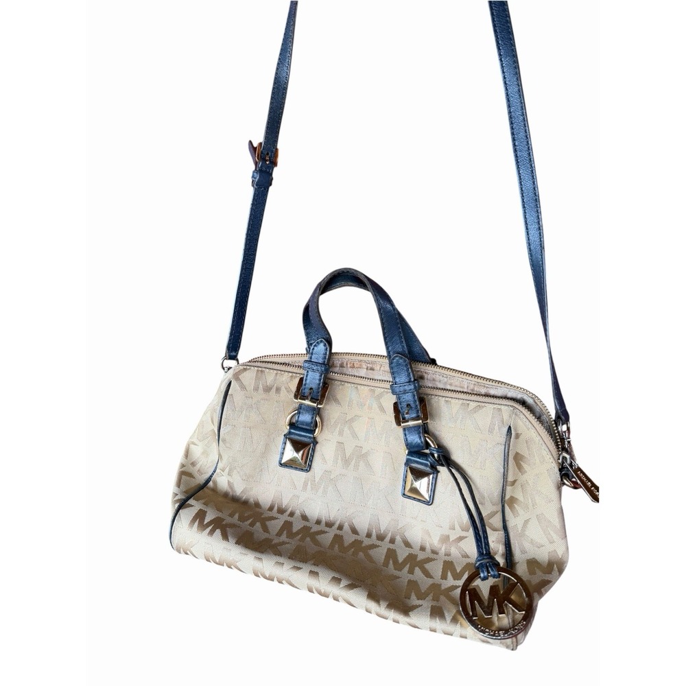 Michael Kors Signature Grayson Satchel Bag Navy And Gold